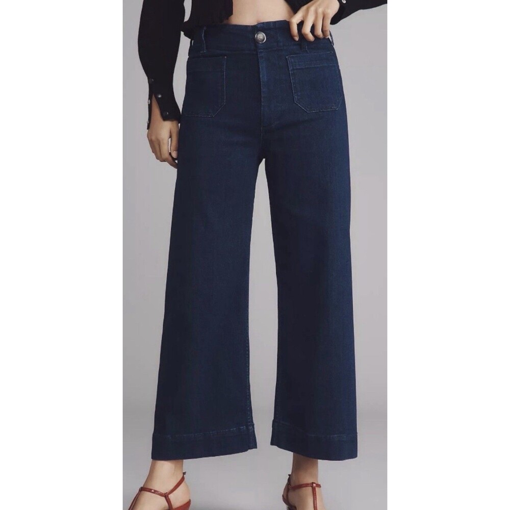 MAEVE The Colette Crop High-Rise Wide-Leg Jeans Women's Blue Denim Boho, Size 32